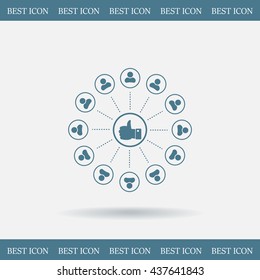 a raised thumb and the people around. vector icon