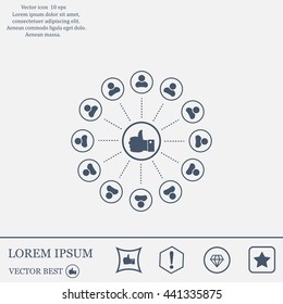 a raised thumb and the people around. vector icon