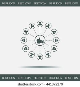 a raised thumb and the people around. vector icon