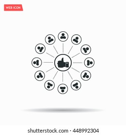 a raised thumb and the people around. vector icon