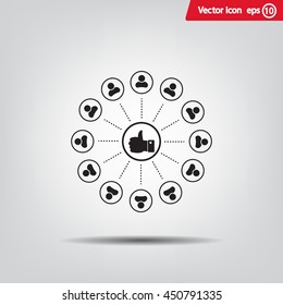 a raised thumb and the people around. vector icon