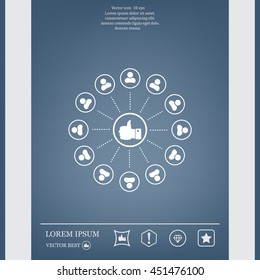 a raised thumb and the people around. vector icon