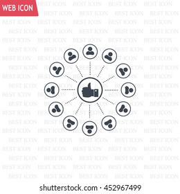 a raised thumb and the people around. vector icon