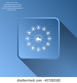 a raised thumb and the people around. vector icon
