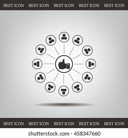 a raised thumb and the people around. vector icon