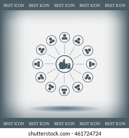 a raised thumb and the people around. vector icon