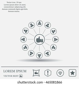 a raised thumb and the people around. vector icon