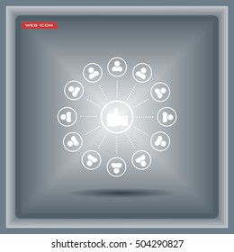 a raised thumb and the people around. vector icon