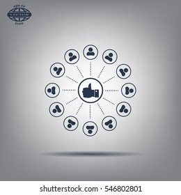 a raised thumb and the people around. vector icon