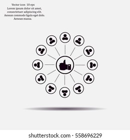 a raised thumb and the people around. vector icon