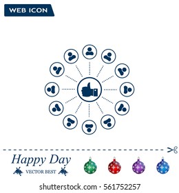 a raised thumb and the people around. vector icon