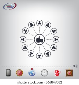 a raised thumb and the people around. vector icon