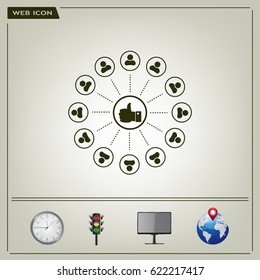 a raised thumb and the people around. vector icon