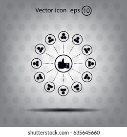 a raised thumb and the people around. vector icon