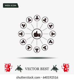 a raised thumb and the people around. vector icon