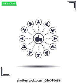 a raised thumb and the people around. vector icon