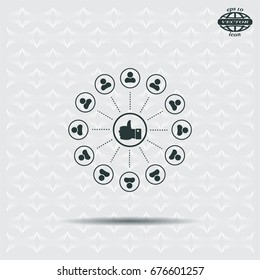 a raised thumb and the people around. vector icon