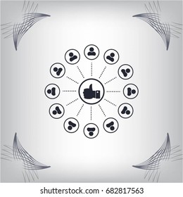 a raised thumb and the people around. vector icon