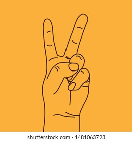 Raised two fingers in letter V- symbol of victory, strength, power and solidarity. Or scissors simbol in rock, paper, scissors game. Flat vector icon for apps and websites