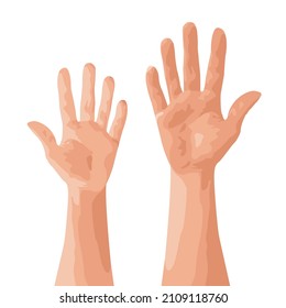 Raised up vector hands with open palm isolated on a white background
