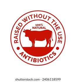 Raised without the use antibiotics beef Labels, Badge, Emblems, Logo Templates. Signs Set. Isolated.