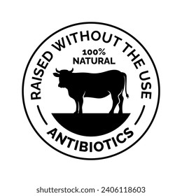 Raised without the use antibiotics beef Labels, Badge, Emblems, Logo Templates. Signs Set. Isolated.