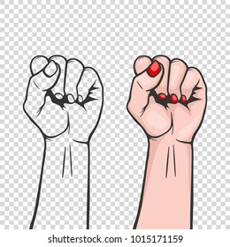 Raised Women S Fist Isolated - Symbol Unity Or Solidarity, With Oppressed People And Women S Rights. Feminism, Protest, Rebel, Revolution Or Strike Sign. Template For Art Posters, Backgrounds Etc