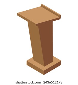 Icono de podio de madera elevado vector isométrico. Tribuna de elecciones públicas. Púlpito del Congreso