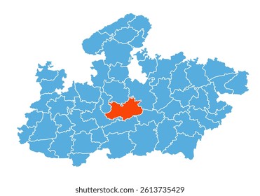 Raisen District Map Highlighted on Madhya Pradesh State Map