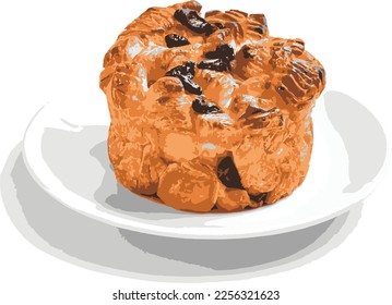 Raisin Pastries. Different from classic versions of Spainish or French cuisines which the cake has many seperate layers. Dough is baked with raisin. There are photo and vector versions for design idea