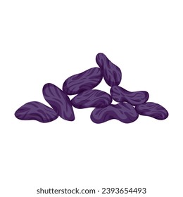 Raisin vector illustration isolated on white background. Ingredient for baking and cooking. Handful of raisins for your design, cookbook, recipe. Cartoon Vector illustration. Purple color.