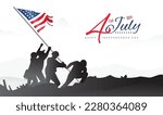 Raising the American flag on Iwo Jima, 4th of July independence day banner background. Promotional advertising banner template for background, Poster, or Banner. Vector illustration.