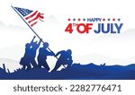 Raising the American flag on Iwo Jima, 4th of July independence day banner background. Promotional advertising banner template for background, Poster, or Banner. Vector illustration.
