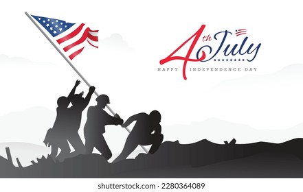 Raising the American flag on Iwo Jima, 4th of July independence day banner background. Promotional advertising banner template for background, Poster, or Banner. Vector illustration.