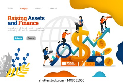 Raising Assets and Finance. grow profits in business, finance, investment and industry. Vector flat illustration concept, can use for, landing page, template, ui, web, homepage, poster, banner, flyer