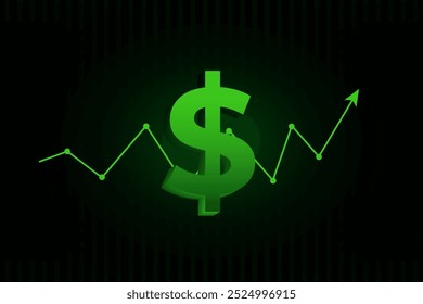 Anhebung des Dollar-Neons. Dollar-Symbol nach oben. Geld-up-Icon-Set. Preis-nach-oben-Pfeilzeichen im Vektorformat.
