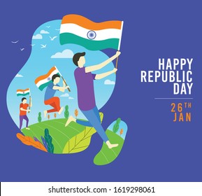 Raising the flag with full freedom, hearts filled with patriotism, flying high with enthusiasm. Children feeling like free birds in the clear sky. Happy Republic Day 2020