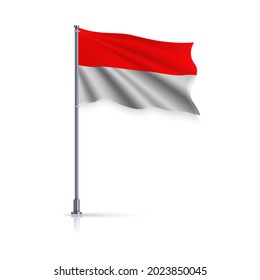 Raising the Flag of the Republic of Indonesia. Illustration on a flagpole. 3d vector icon isolated on a white background