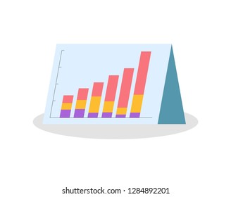 Raising graphs and charts on triangle paper board vector. Increase of sales, statistical information vector in flat style isolated on white, good forecast