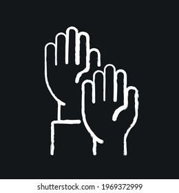 Raising hands chalk icon. Voting, poll. Customizable illustration. Vector isolated outline drawing.