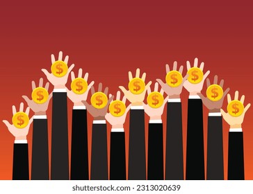 raising hands with dollar symbol money economy business