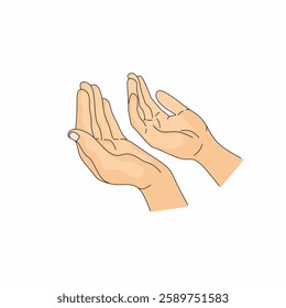 Raising Hands for Dua Pray. Islamic Traditional Prayer Gesture Line Art. Editable Stroke