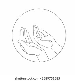 Raising Hands for Dua Pray. Islamic Traditional Prayer Gesture Line Art. Editable Stroke