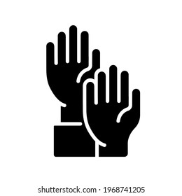 Raising hands glyph icon. Voting, poll. Customizable illustration. Vector isolated outline drawing.