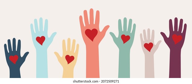 Raising hands with heart shape , donation and volunteers work concept