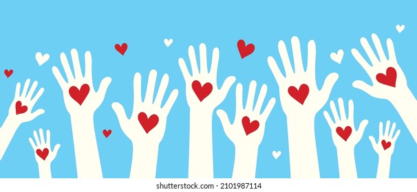 Raising hands with heart shape , donation and volunteers work concept