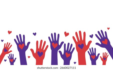 Raising hands with heart shape , donation and volunteers work concept