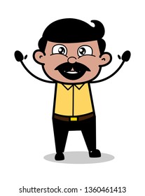 Raising Hands - Indian Cartoon Man Father Vector Illustration