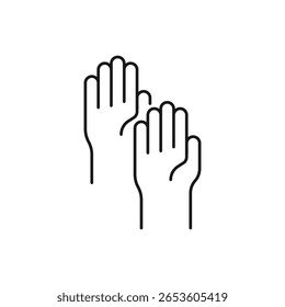 Icono lineal de manos levantadas. Votación. Ilustración personalizable de línea delgada. Símbolo de contorno. Dibujo de contorno aislado de Vector.