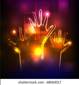 raising hands "made of light" collection
